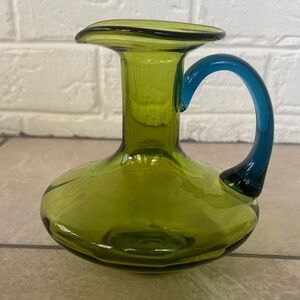 Rainbow Art Glass Duo Tone Green and Blue Glass Pitcher